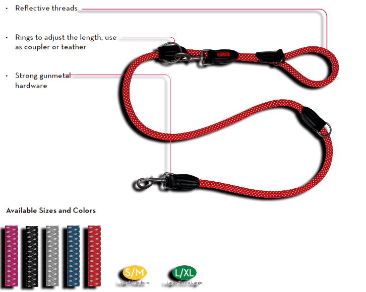 KONG Rope Adjustable Dog Leash: Durable, Reflective & Multi-Use | UK&